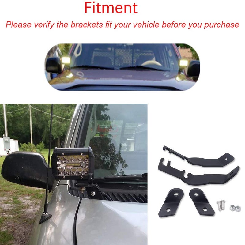 Wsays XJMOTO Upper Hood Ditch Side Pillar Work Led Light Pod Mount Bracket Compatible with Toyota Tacoma 1995-2004 - Image 4